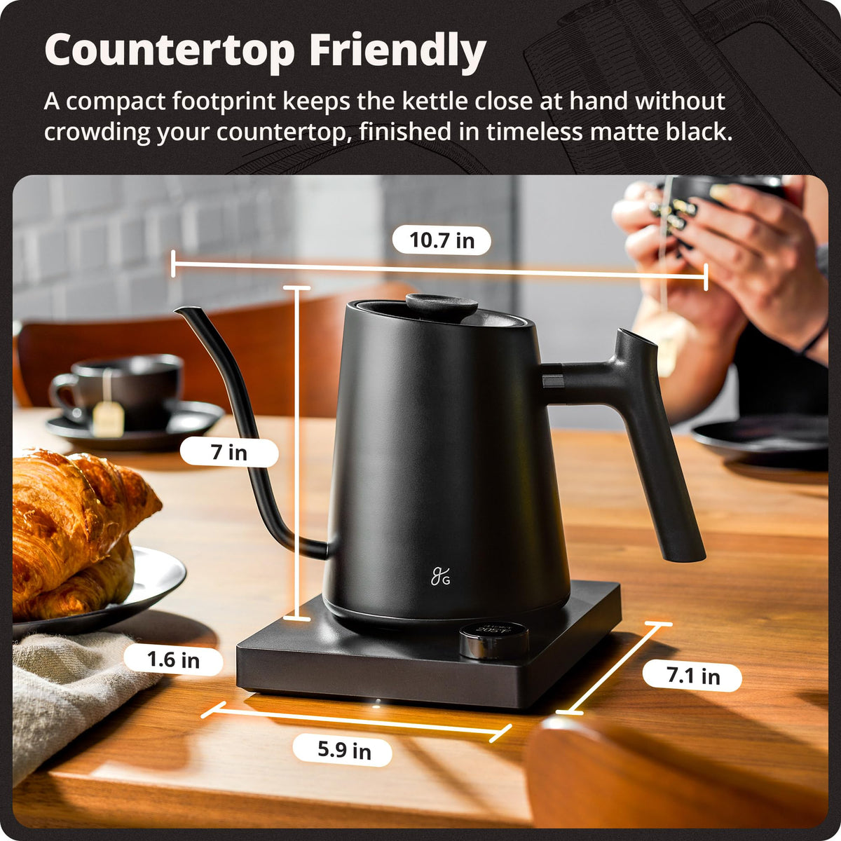 Greater Goods Gooseneck Electric Kettle, 1200W Temperature Control, 0.8L