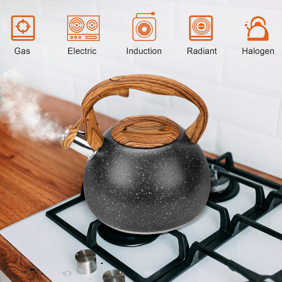 GGC Whistling Tea Kettle for Stove Top, 3.2QT/3L Stainless Steel Tea Kettle