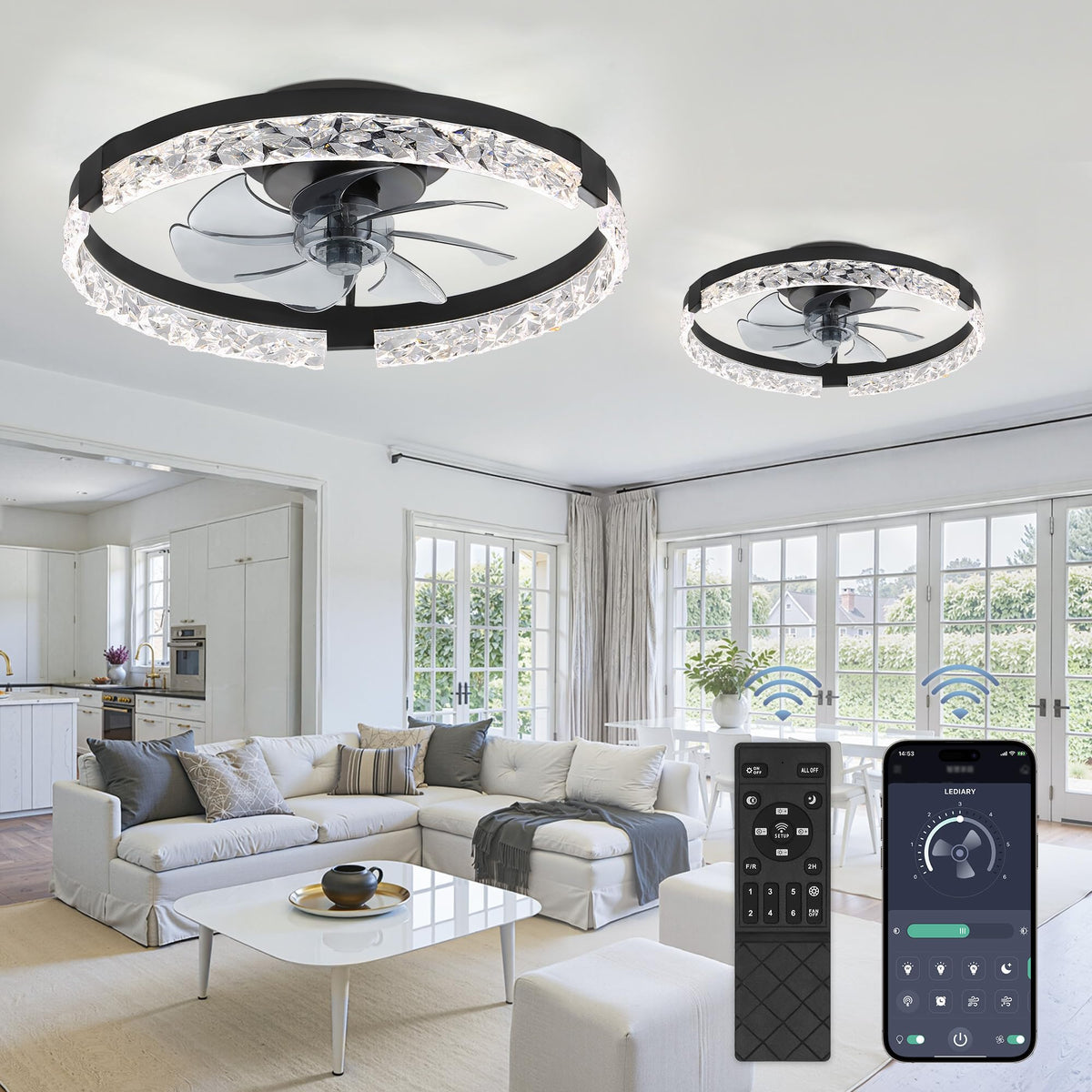 LEDIARY 20" Modern Ceiling Fans with Lights and Remote, White Fandelier