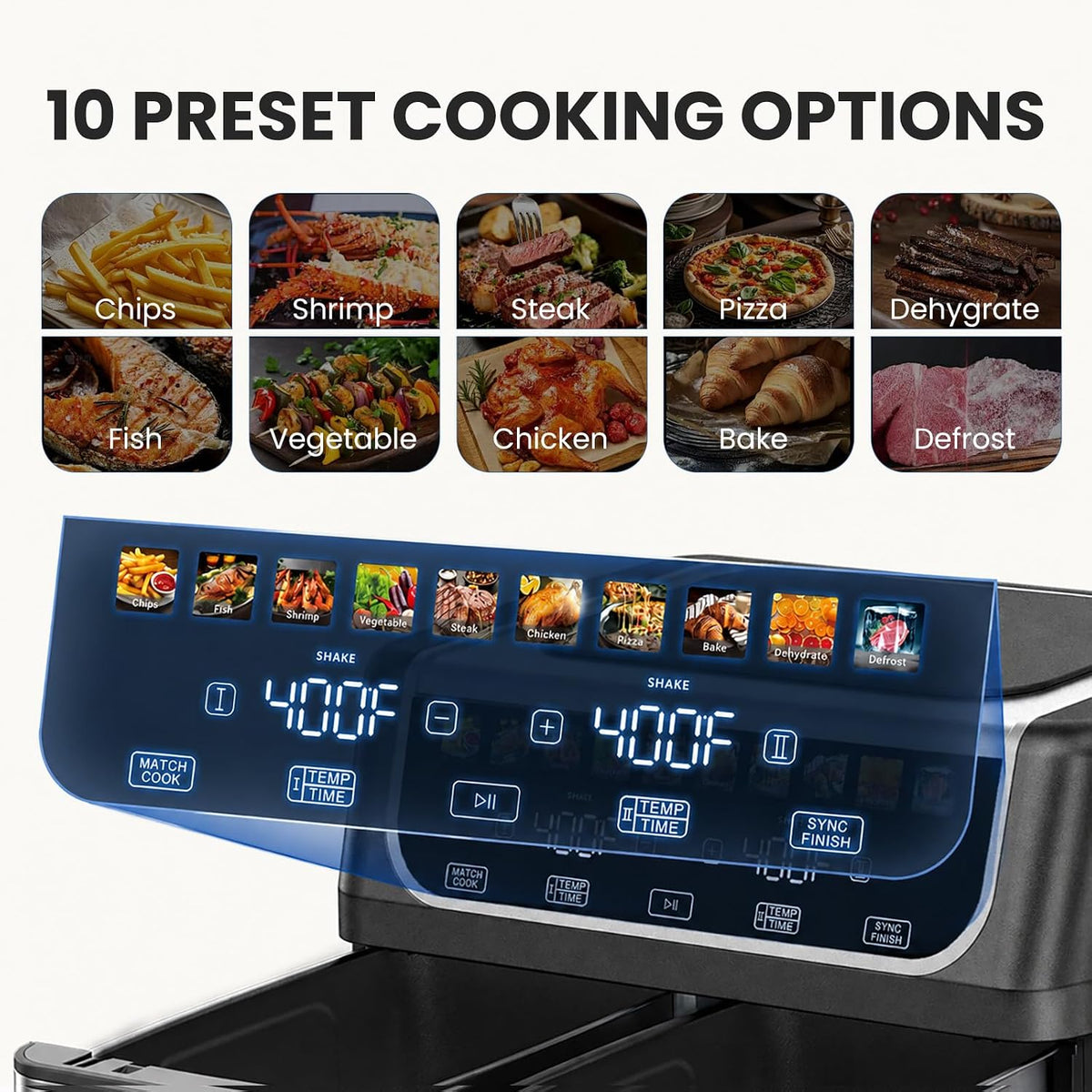 OLIXIS Dual Air Fryers with 2 Baskets 9.5 Quarts Large Airfryer 10-in-1