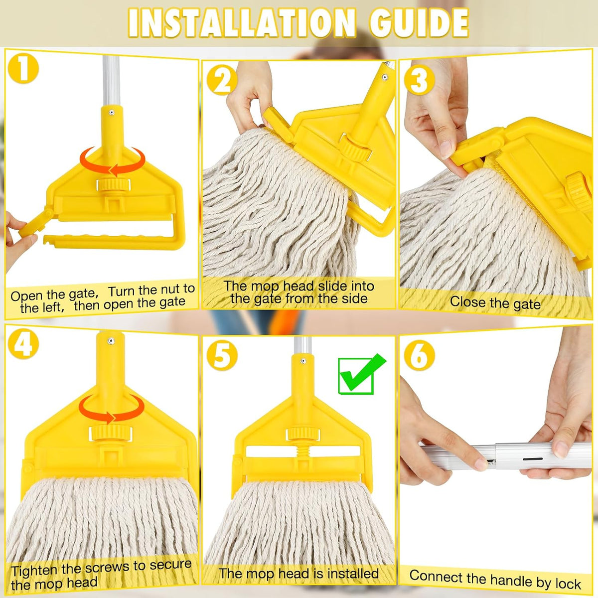 VOUBIEN Commercial Mop Heavy Duty Industrial Cotton Mops with Long Handle