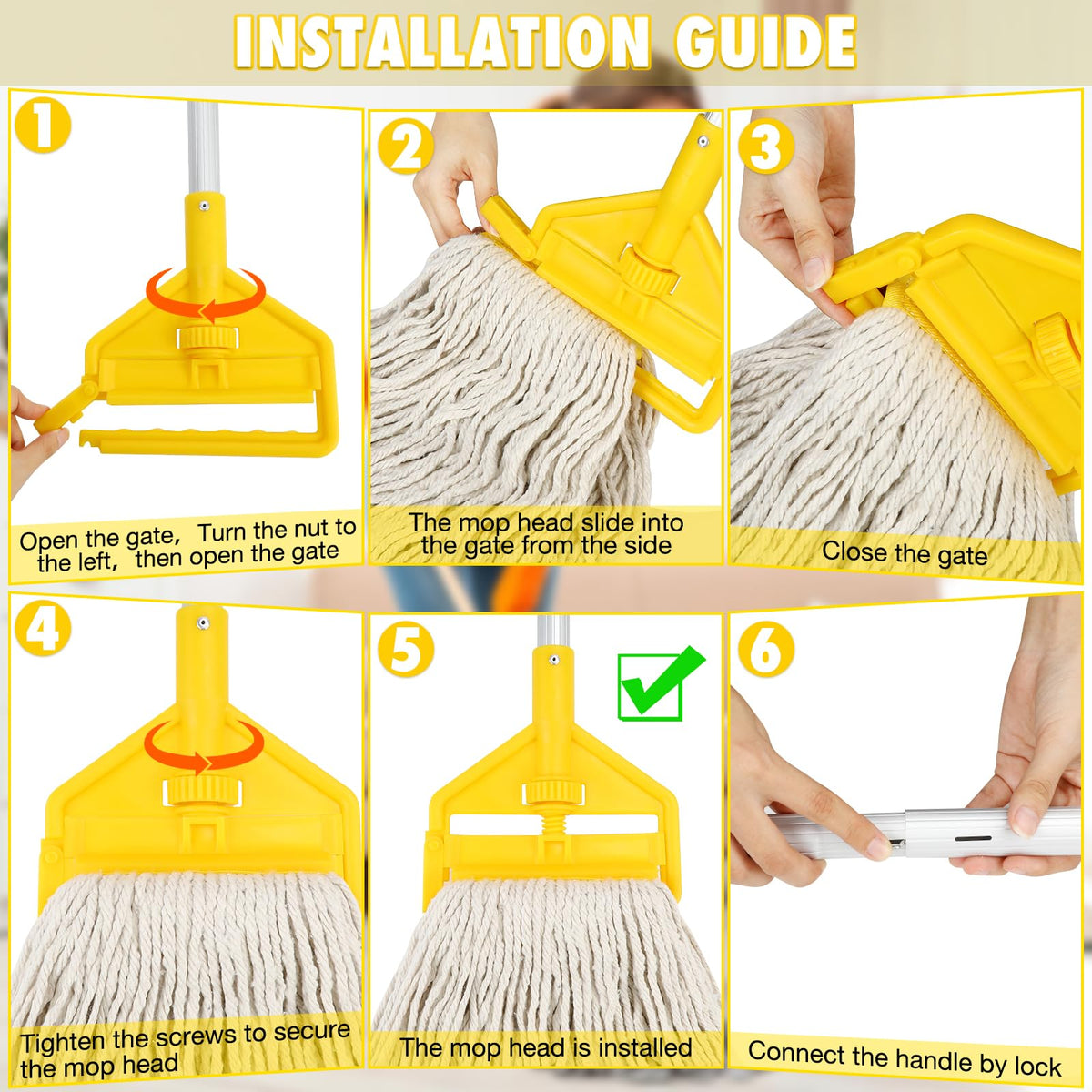 VOUBIEN Commercial Mop Heavy Duty Industrial Cotton Mops with Long Handle