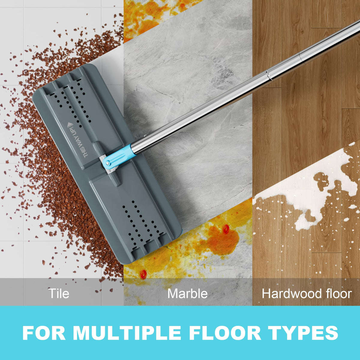 JOYMOOP Flat Mop System, Microfiber Mop and Bucket Set, White, Commercial & Household Use, Hardwood Floor & Wall Cleaning Mop with Long Handle, 4 Microfiber Pads