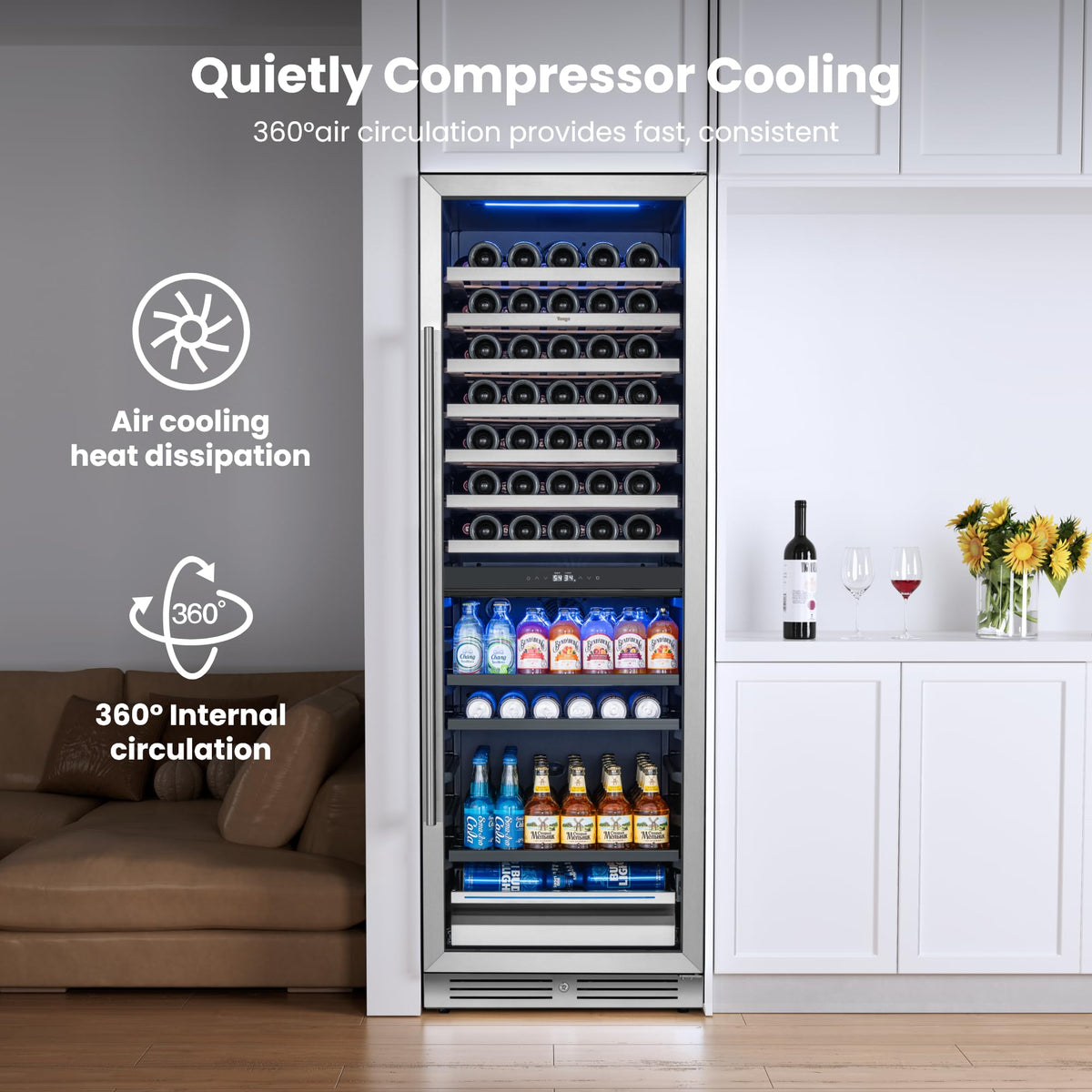 Yeego 24 Inch Dual Zone Wine Fridge with 52 Bottle