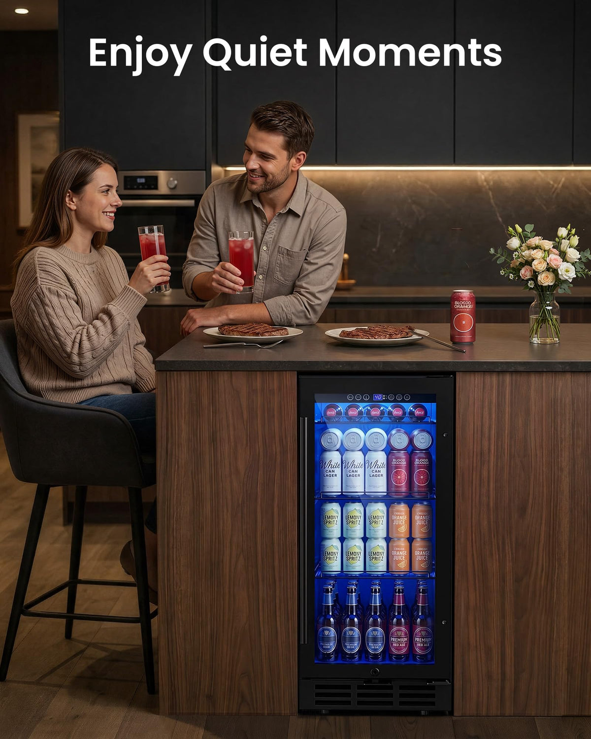 24 Inch Beverage Refrigerator 180 Cans | Under Counter Glass Door