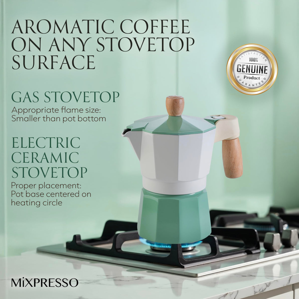Mixpresso 3 Cup Moka Pot Stovetop Espresso Maker, Italian Cuban Coffee Pot