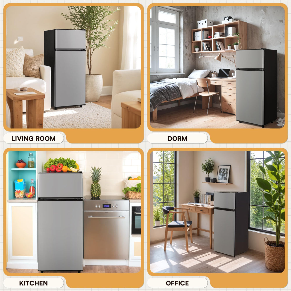 4.5 Cu.Ft Mini Fridge Freezer for Dorm/Office, 2-Door, Quiet