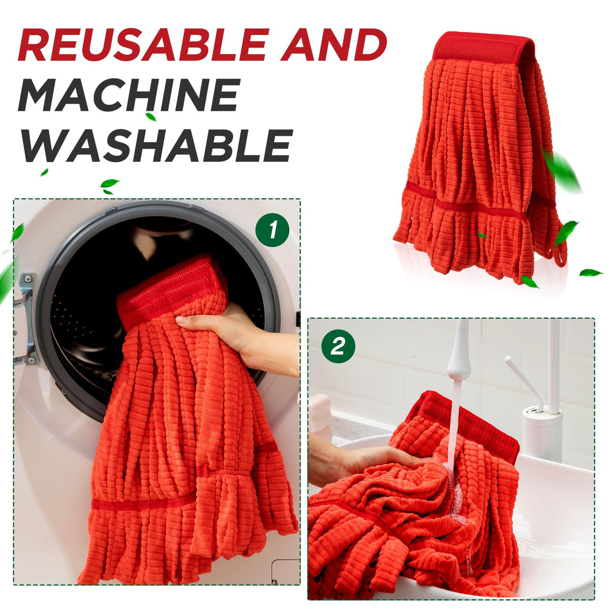 Hushee 12 Pcs Large Microfiber Tube Mop Heads 18 Oz Looped End,Green
