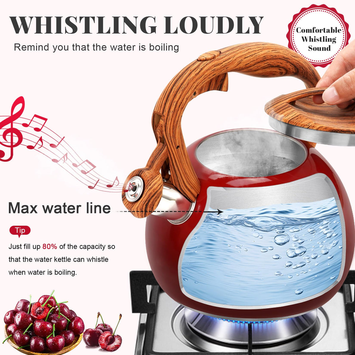 GGC Whistling Tea Kettle for Stove Top, 3.2QT/3L Stainless Steel Tea Kettle