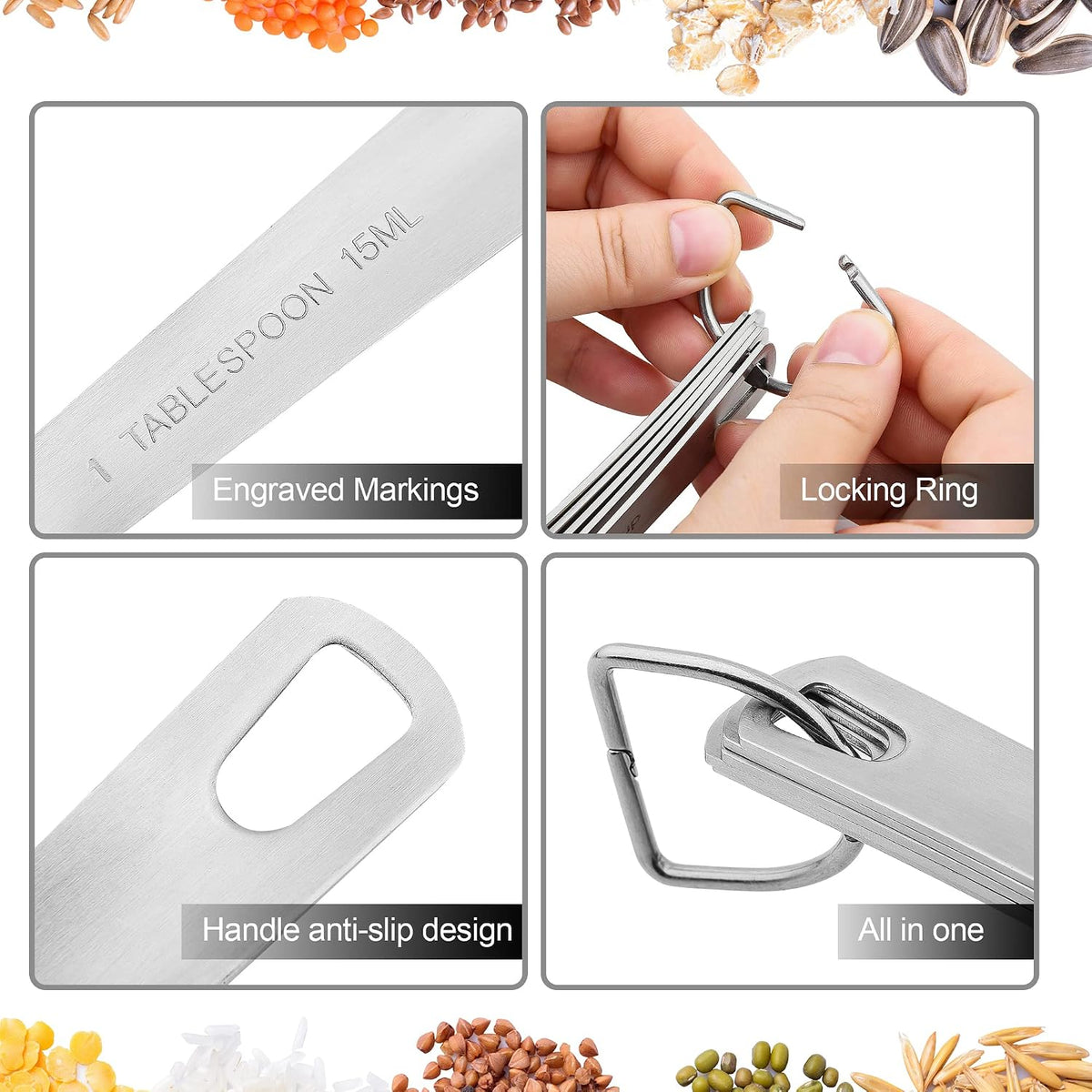 Measuring Cups Set 8, 18/8 Stainless Steel Measuring Cup for Dry & Liquid, Metric & US Measurement Cups for Kitchen & Baking, Heavy Duty Measure Cups with 1/16,1/8,1/4,1/3,1/2,2/3,3/4 &1 Cup