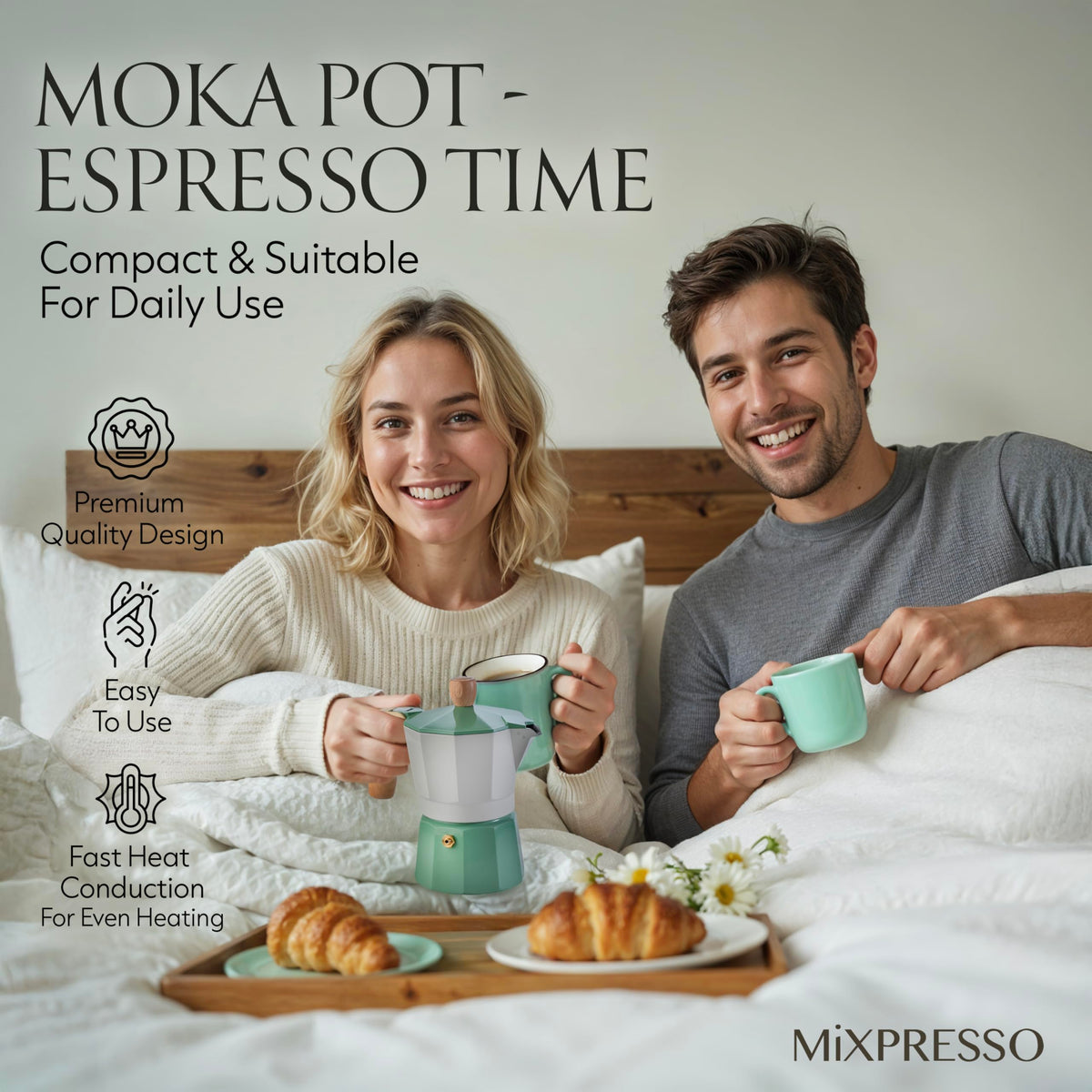 Mixpresso 3 Cup Moka Pot Stovetop Espresso Maker, Italian Cuban Coffee Pot