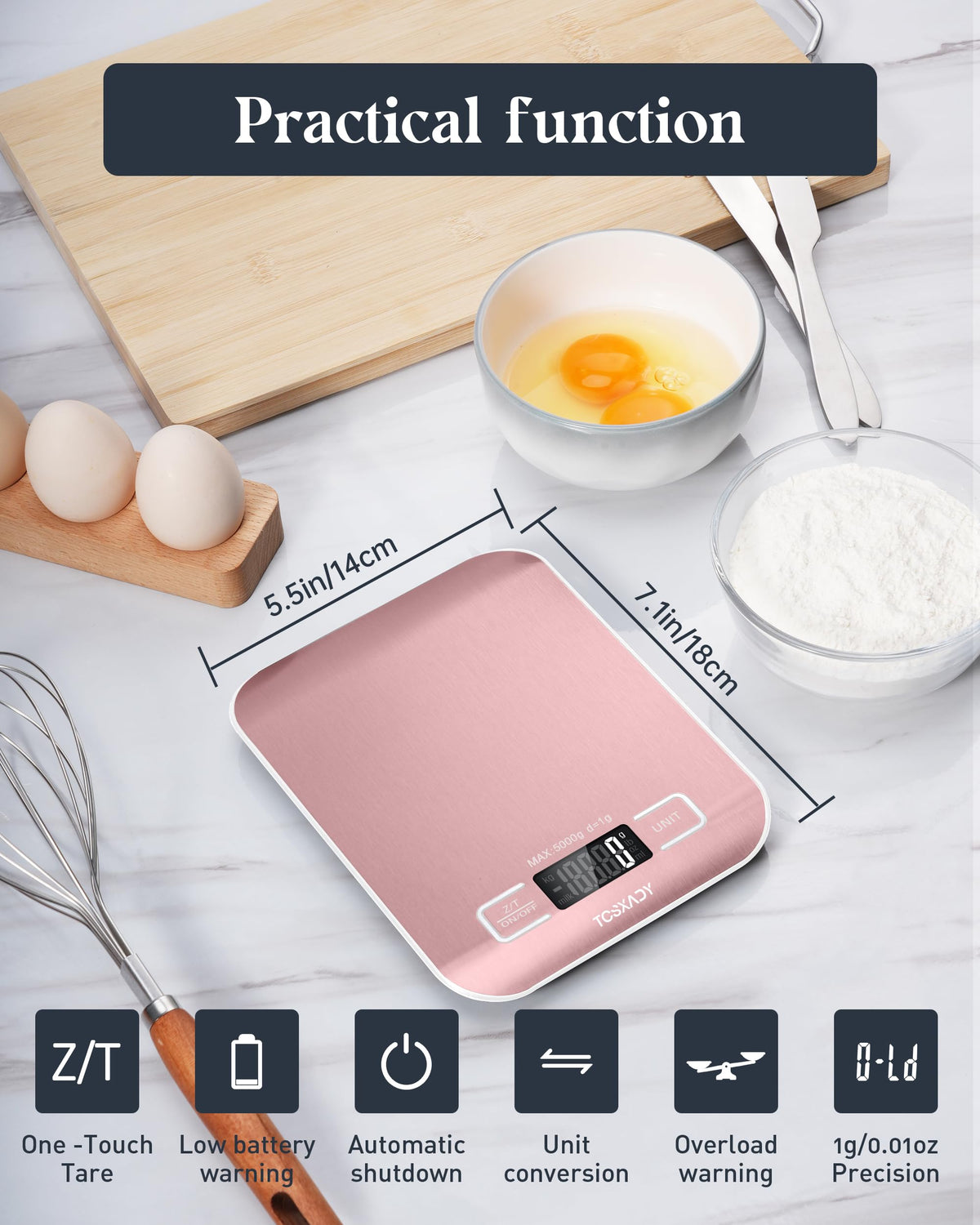 Food Scale, Digital Kitchen Scale with Grams & Ounces Units, 11lb