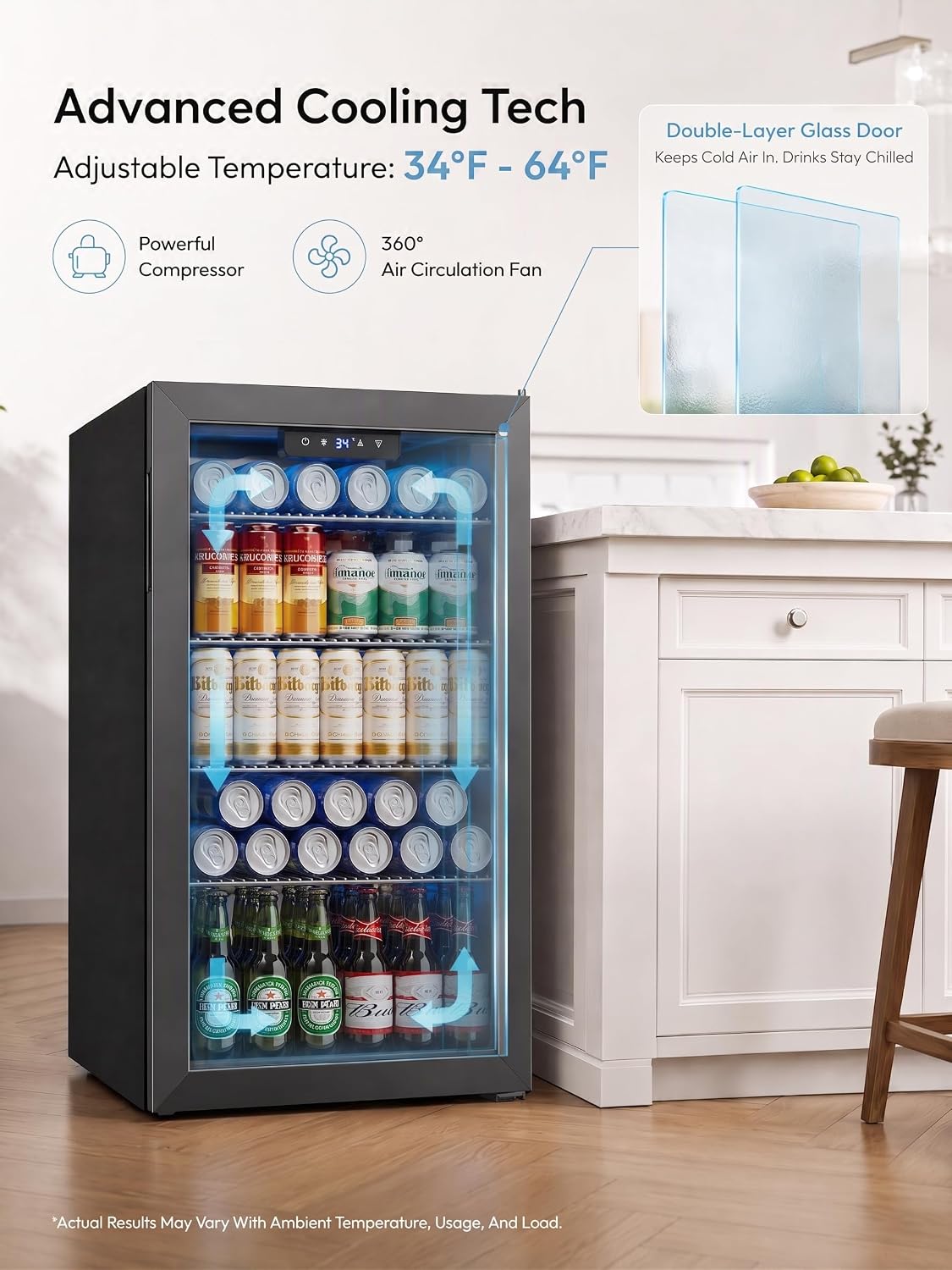 126 Can Mini Fridge, 3.2 Cu.Ft Beverage Refrigerator, Drink Cooler