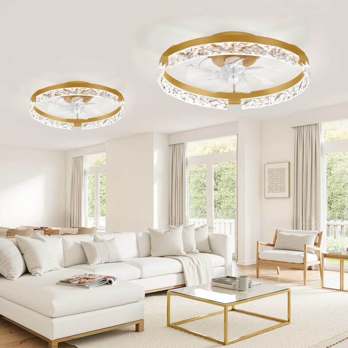 LEDIARY 20" Modern Ceiling Fans with Lights and Remote, White Fandelier