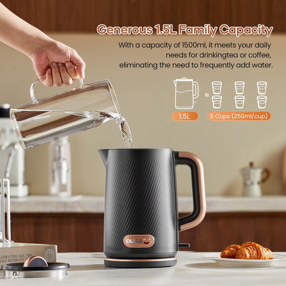 OLEGA Electric Kettle: 1200W Fast Boil Electric Water Kettles, 1.5L Double Wall Stainless Steel Tea Kettle, Auto Shut-Off, BPA-Free Hot Water Boiler Teapot for Coffee & Tea -Ligth Green