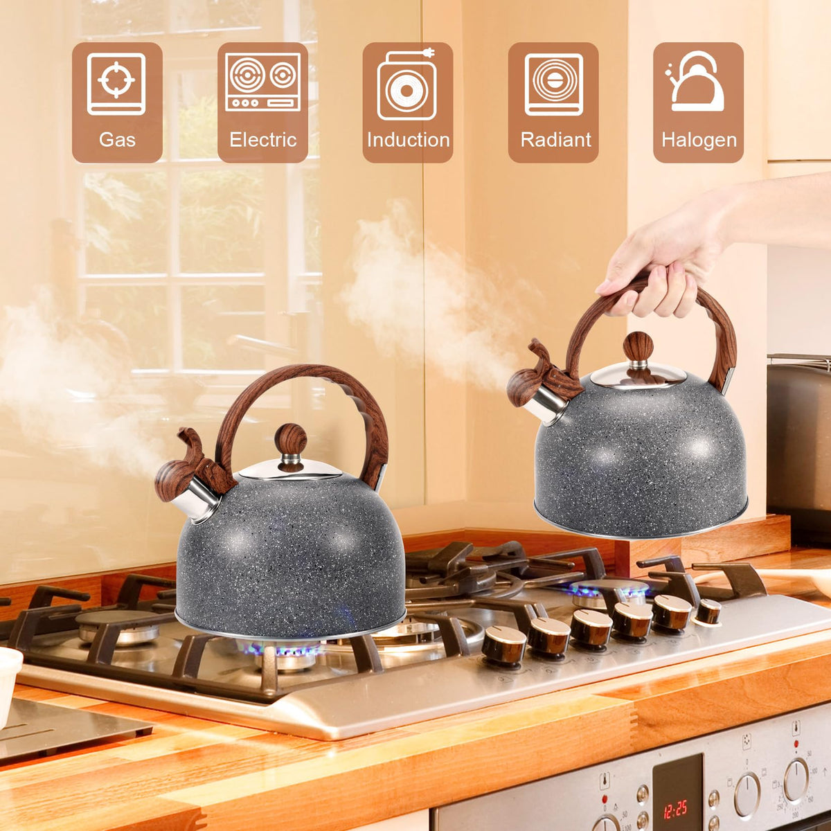 GGC Whistling Tea Kettle for Stove Top, 3.2QT/3L Stainless Steel Tea Kettle