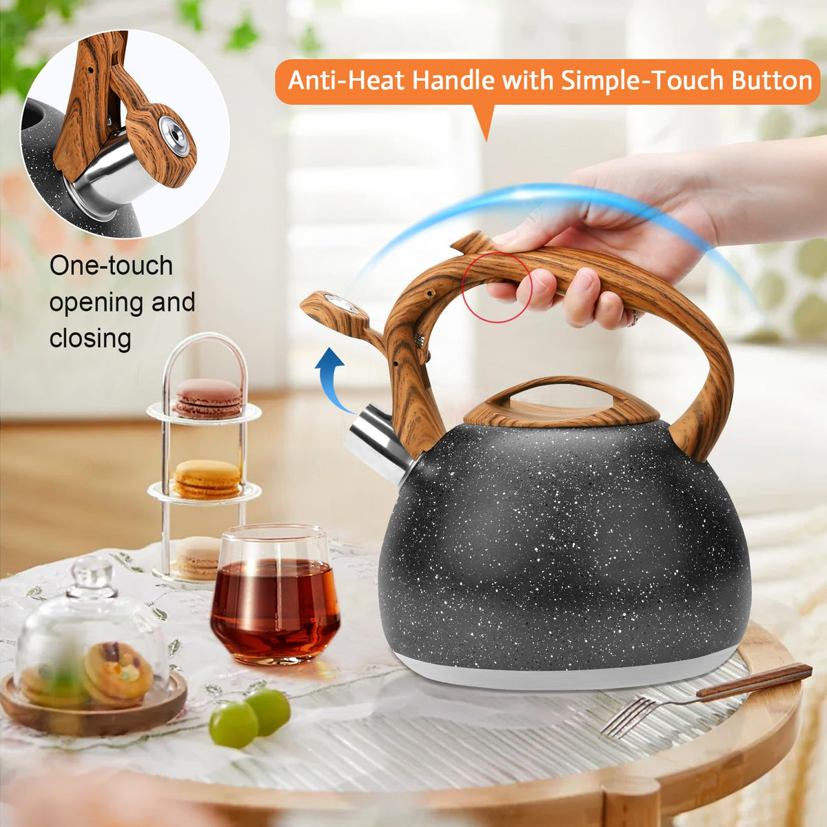 GGC Whistling Tea Kettle for Stove Top, 3.2QT/3L Stainless Steel Tea Kettle