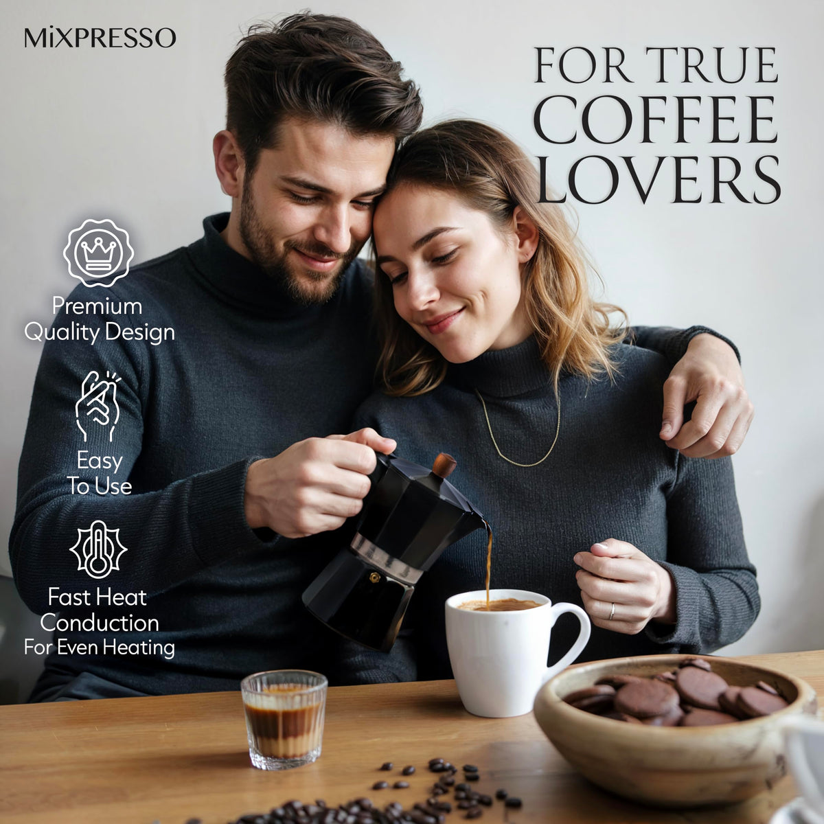 Mixpresso 3 Cup Moka Pot Stovetop Espresso Maker, Italian Cuban Coffee Pot