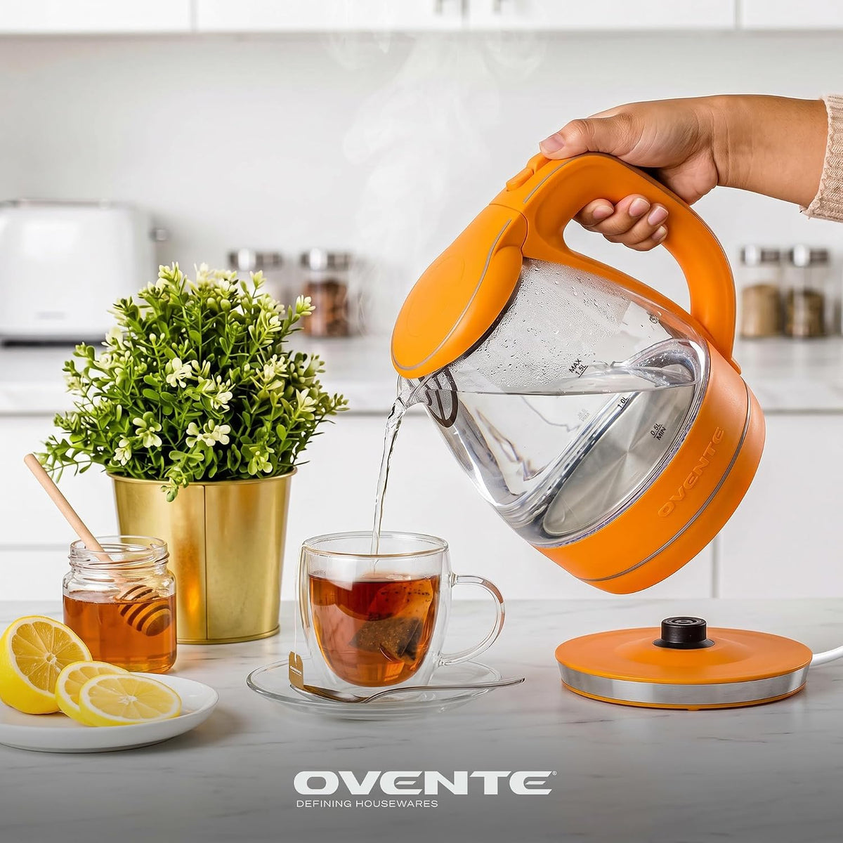 OVENTE 1.5L Glass Electric Kettle Water Boiler, Black KG83B