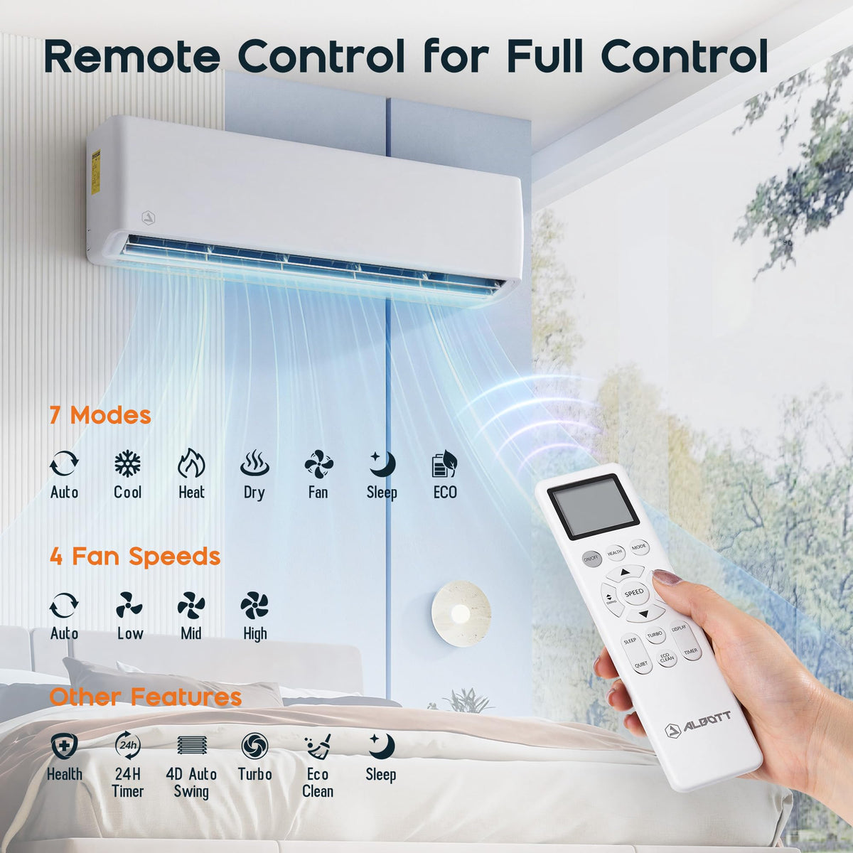 Albott 12,000 BTU Mini Split Air Conditioner and Heater SEER2 18, 115V