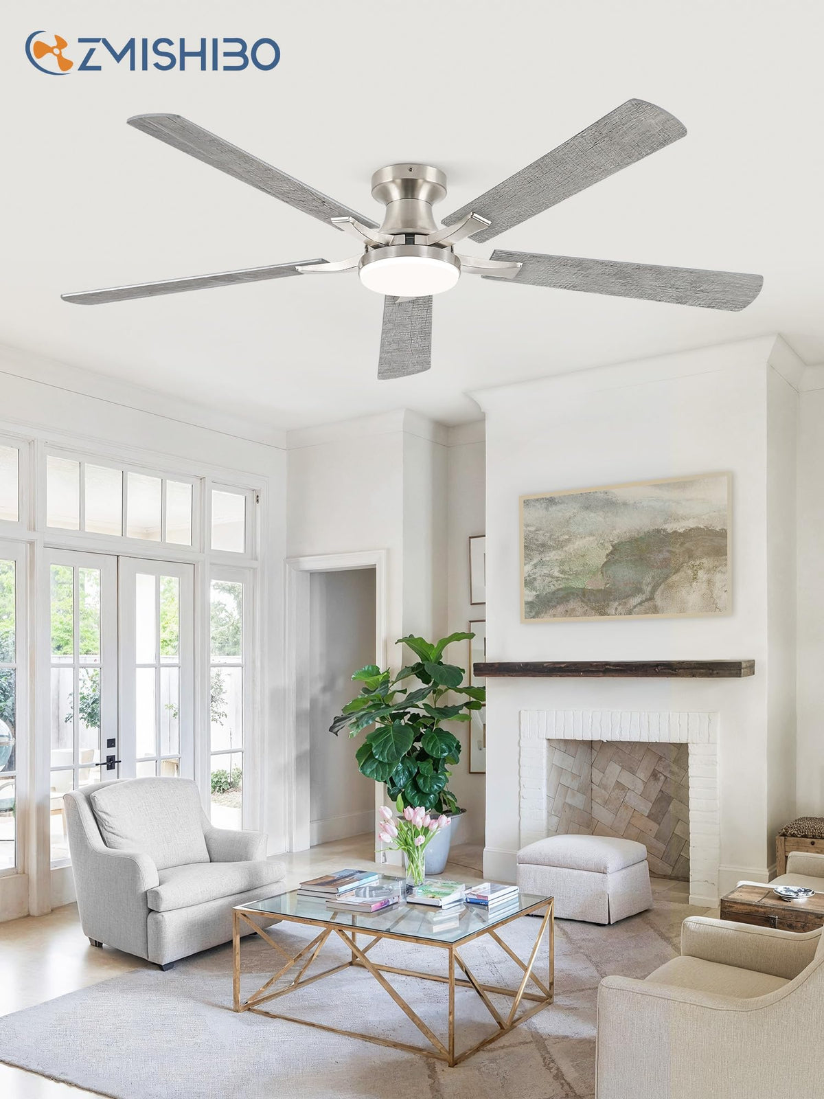 ZMISHIBO 52 Inch Ceiling Fans with Lights, Remote&App Control, Flush Mount