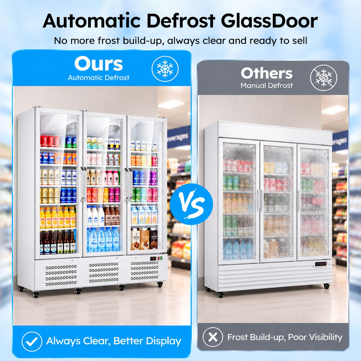 Commercial Refrigerators, 14.8 Cu.Ft Beverage Fridge with Glass Door