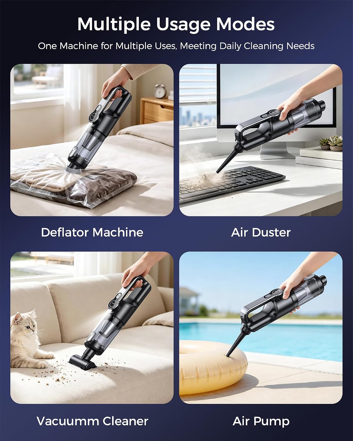 Cordless Handheld Vacuum Cleaner, 2-in-1 Vacuum & Blower, 36000Pa Suction Brushless Motor, Car Vacuum with LED Light, Lightweight, Covers for Car, Home, Office and Outdoor Use, Carbon Black