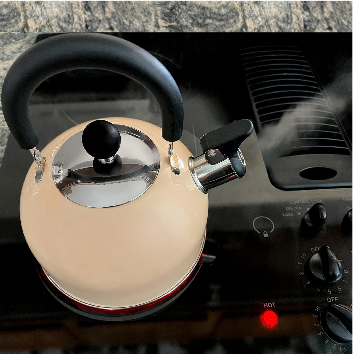 Lily's Home 2 Quart Stainless Steel Whistling Tea Kettle, the Perfect Stovetop Tea and Water Boilers for Your Home, Dorm, Condo or Apartment. (Blue)