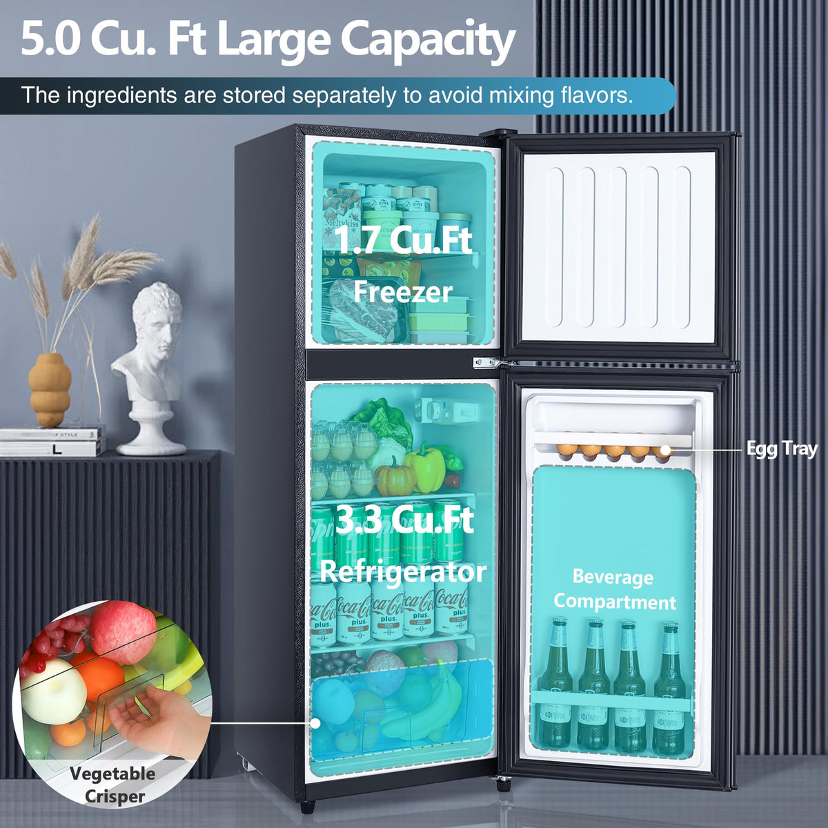 Mini Fridge with Freezer, 3.2 cuft Small Refrigerator, Compact Refrigerator