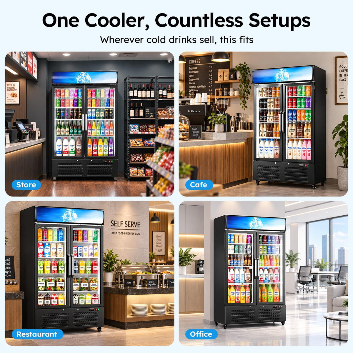 Commercial Refrigerators, 14.8 Cu.Ft Beverage Fridge with Glass Door