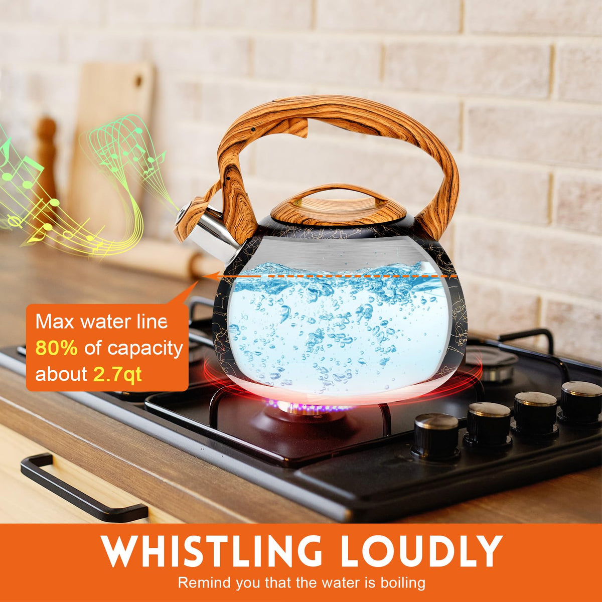 GGC Whistling Tea Kettle for Stove Top, 3.2QT/3L Stainless Steel Tea Kettle