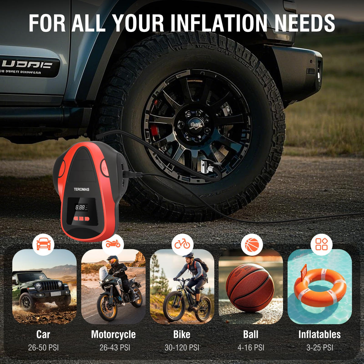 Tire Inflator Portable Air Compressor, Air Pump DC/AC for Car Tires 12V DC and Other Inflatables at Home 110V AC, Digital Electric Tire Pump with Pressure Gauge(Green)