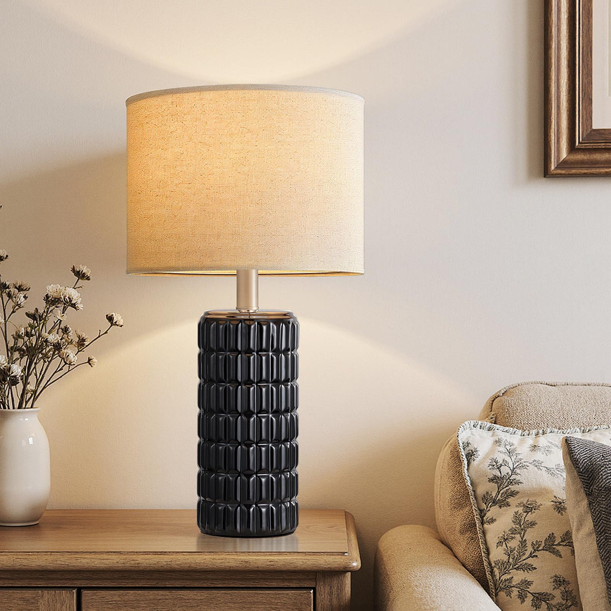 Seealle 23" Modern Ceramic Table Lamps Set of 2, Lamps for Bedroom, White