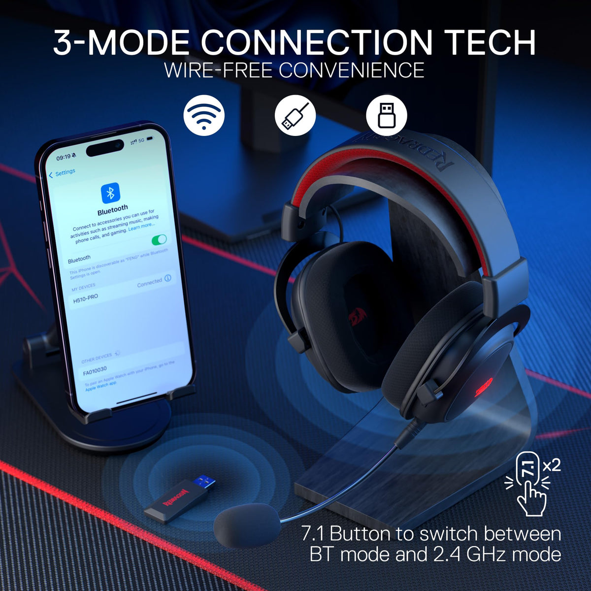 Redragon H510 Zeus Wired Gaming Headset - 7.1 Surround Sound - Memory Foam Ear Pads - 53MM Drivers - Detachable Microphone, Works for Multi-Platforms PC, PS4/3 & Xbox One/Series X, NS