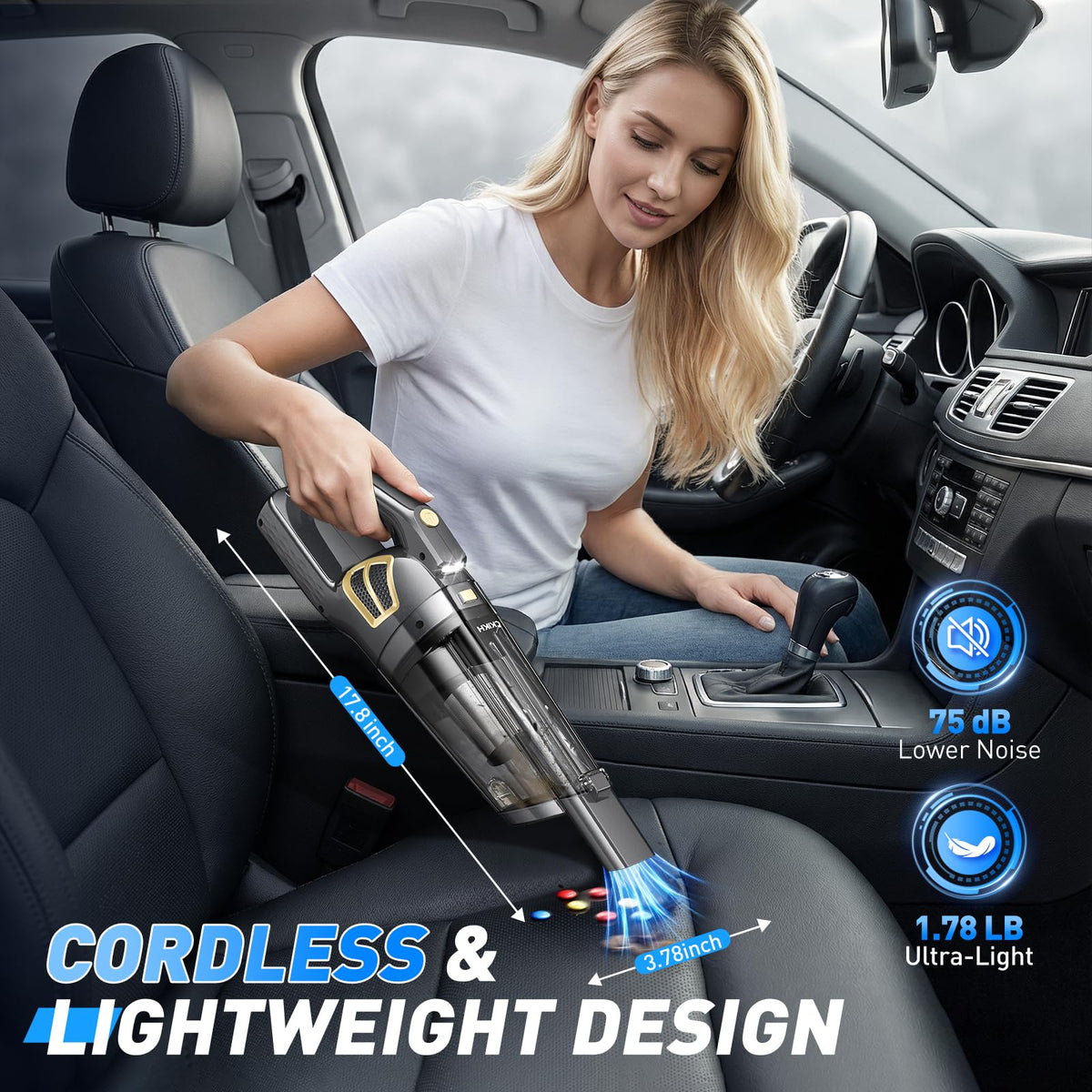 CKIKH Handheld Vacuum Cordless, 15000PA Hand Held Car Vacuum Cleaner