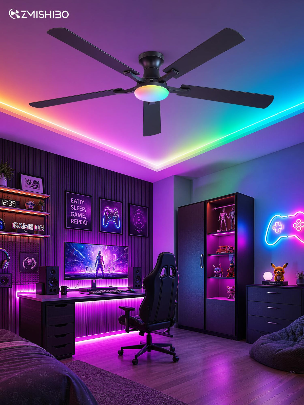 ZMISHIBO 52 Inch Ceiling Fans with Lights, Remote&App Control, Flush Mount