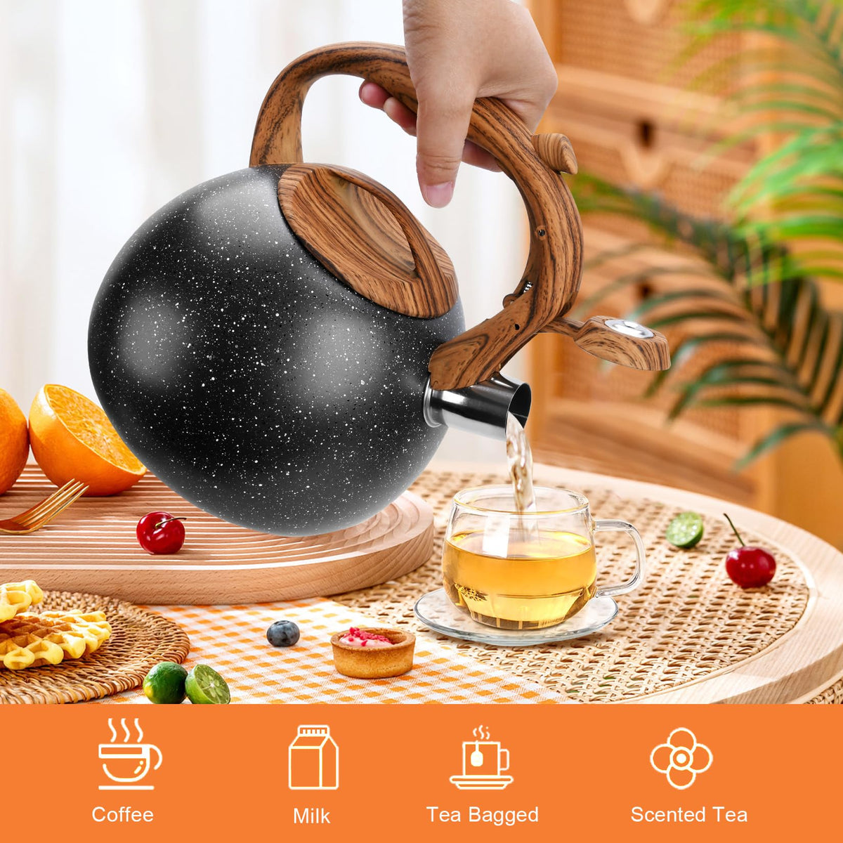 GGC Whistling Tea Kettle for Stove Top, 3.2QT/3L Stainless Steel Tea Kettle