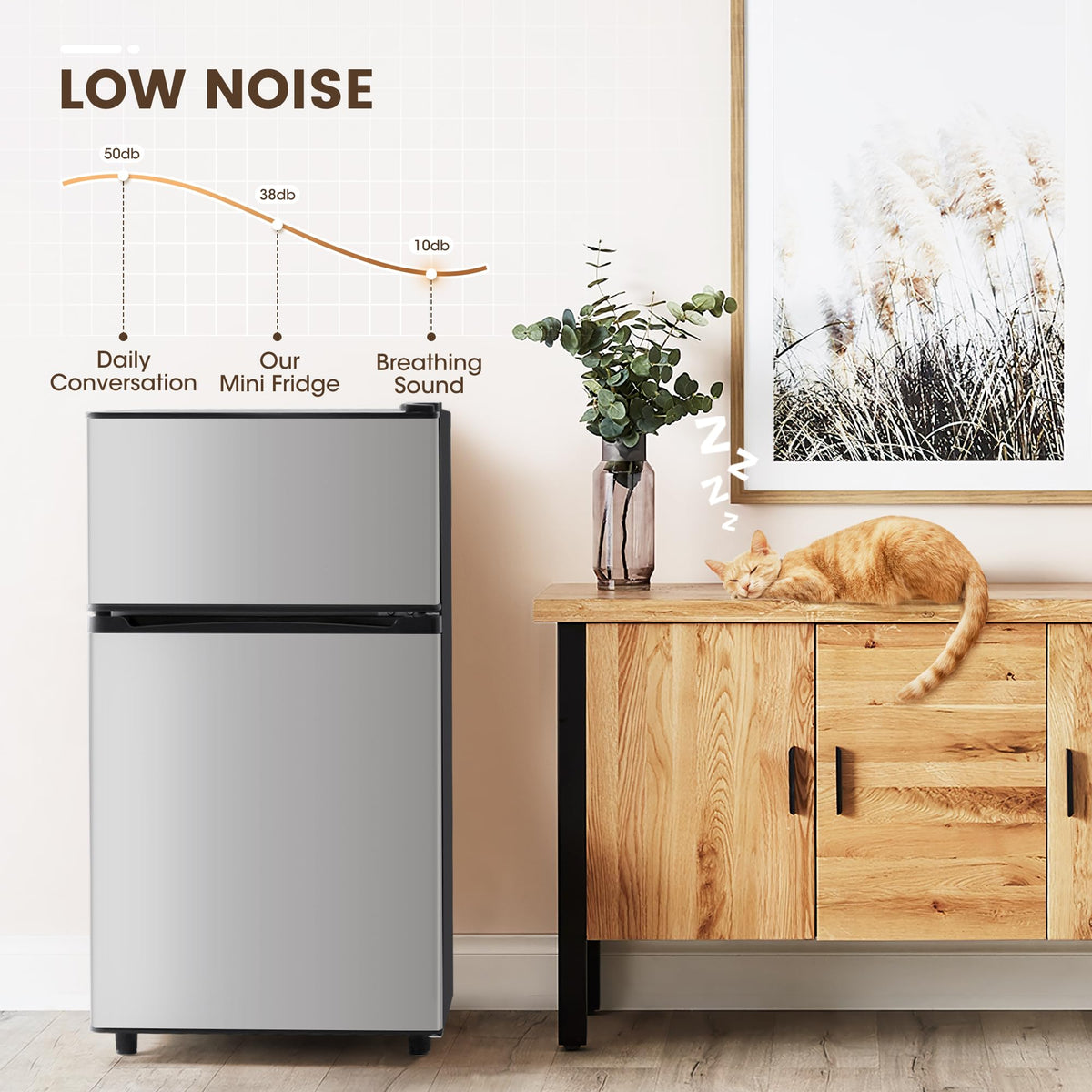 4.5 Cu.Ft Mini Fridge Freezer for Dorm/Office, 2-Door, Quiet