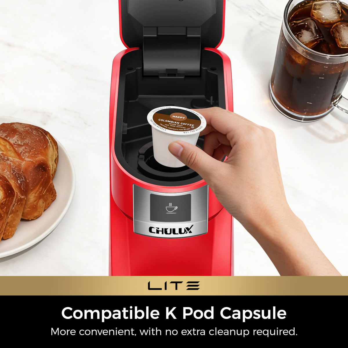 CHULUX Lite Single Serve Coffee Maker for K Cup with One Touch Brew, White