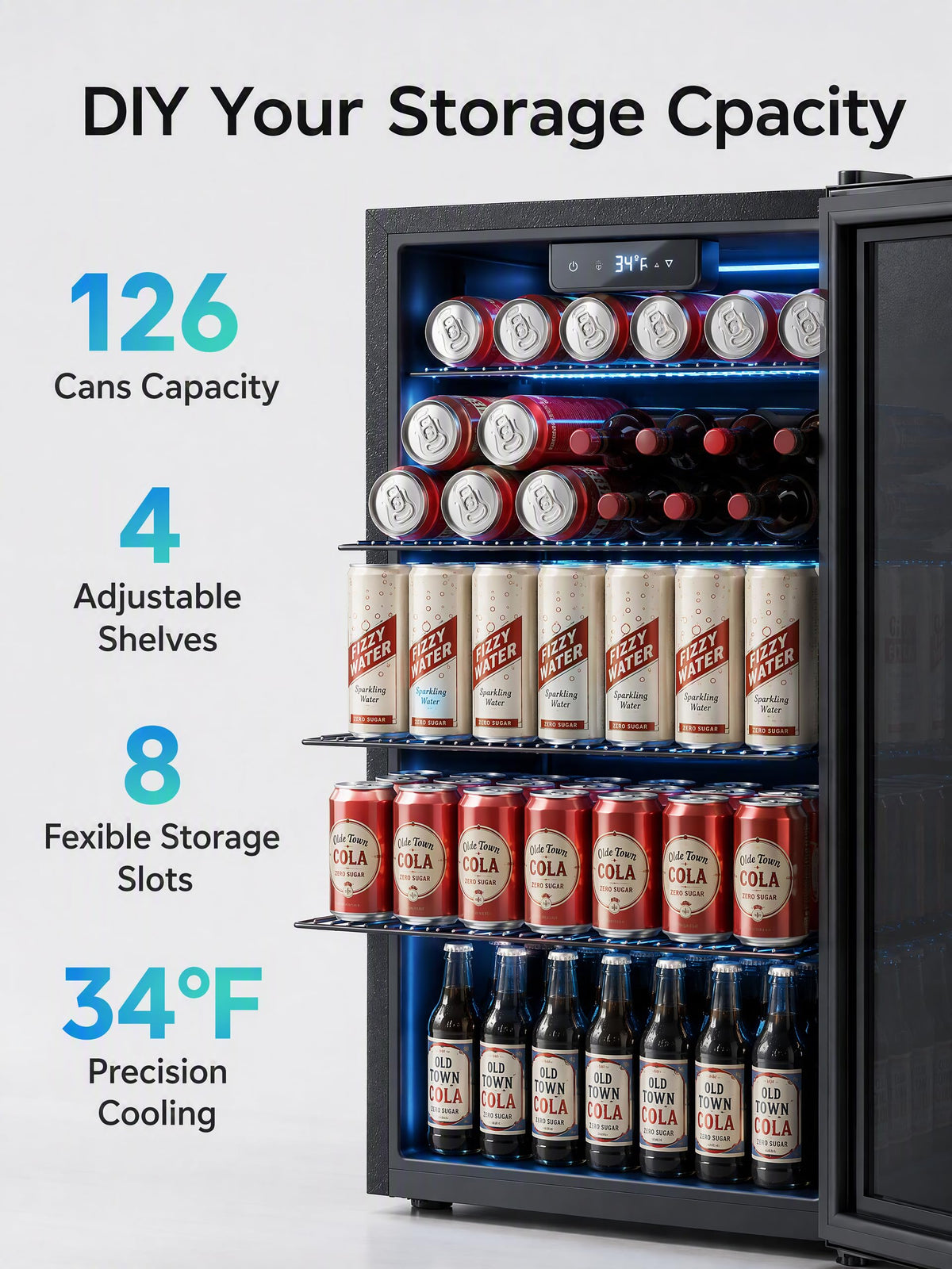 126 Can Mini Fridge, 3.2 Cu.Ft Beverage Refrigerator, Drink Cooler