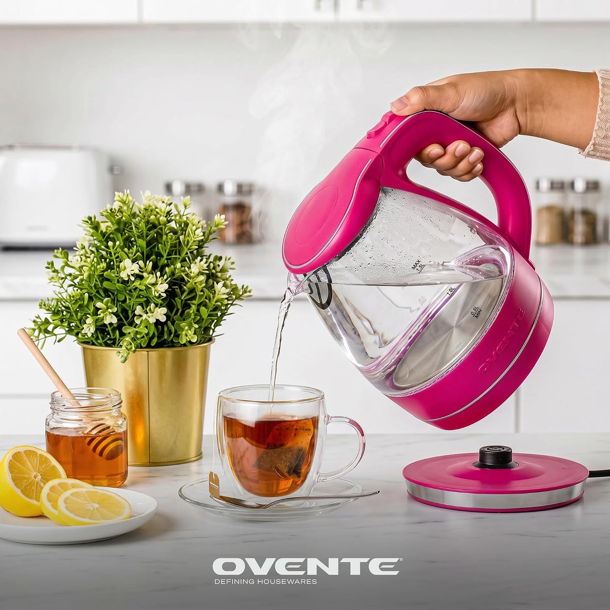 OVENTE 1.5L Glass Electric Kettle Water Boiler, Black KG83B