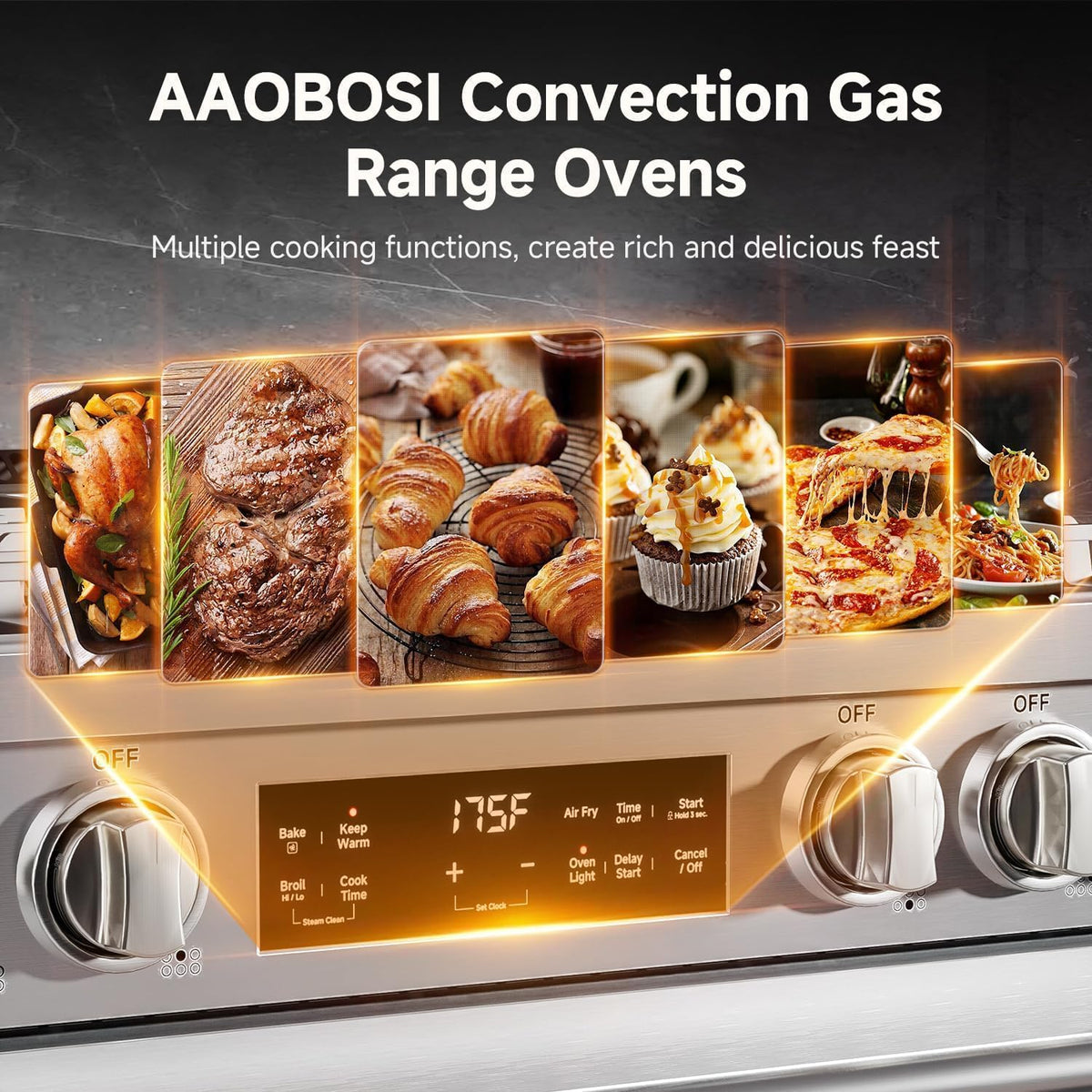 AAOBOSI 36 Inch Gas Range Oven, Smart Air Fryer Self Clean Oven