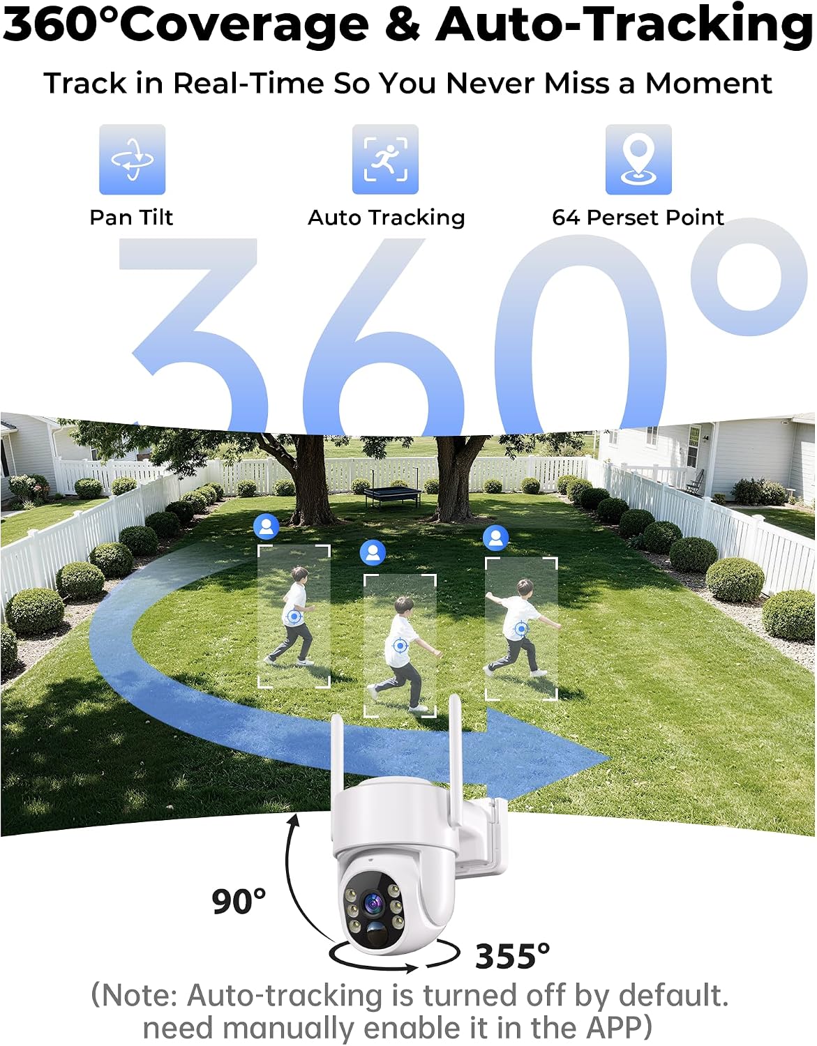4MP Security Cameras Wireless Outdoor, No Subscription 128GB Local Storage, Solar Powered Cameras For Home Security, PTZ Auto Tracking, 4Cam-Kit, Color Night Vision Home Security Camera System,5G&2.4G