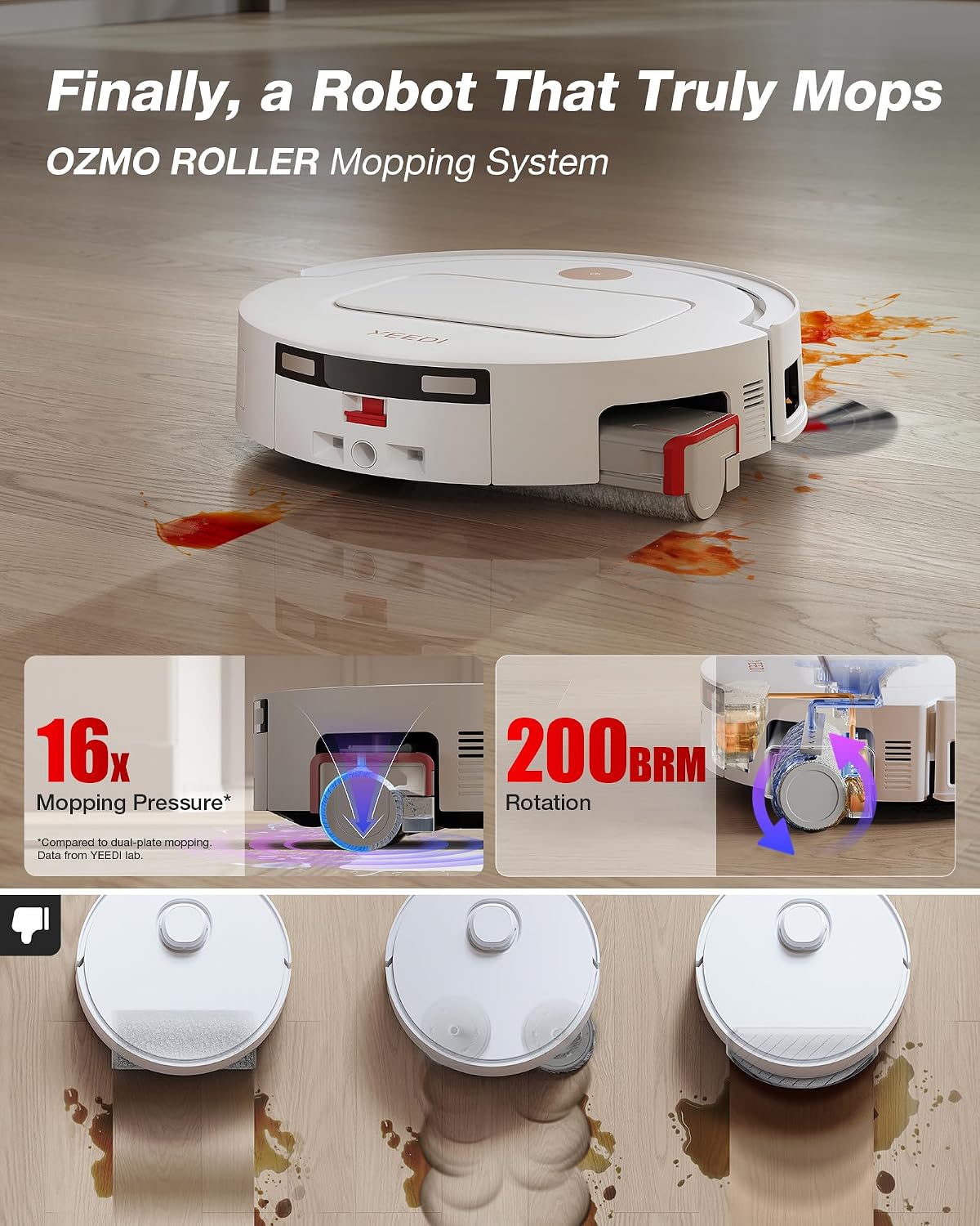 Yeedi by ECOVACS M14 Plus Robot Vacuum and Mop, OZMO Roller Mopping, White