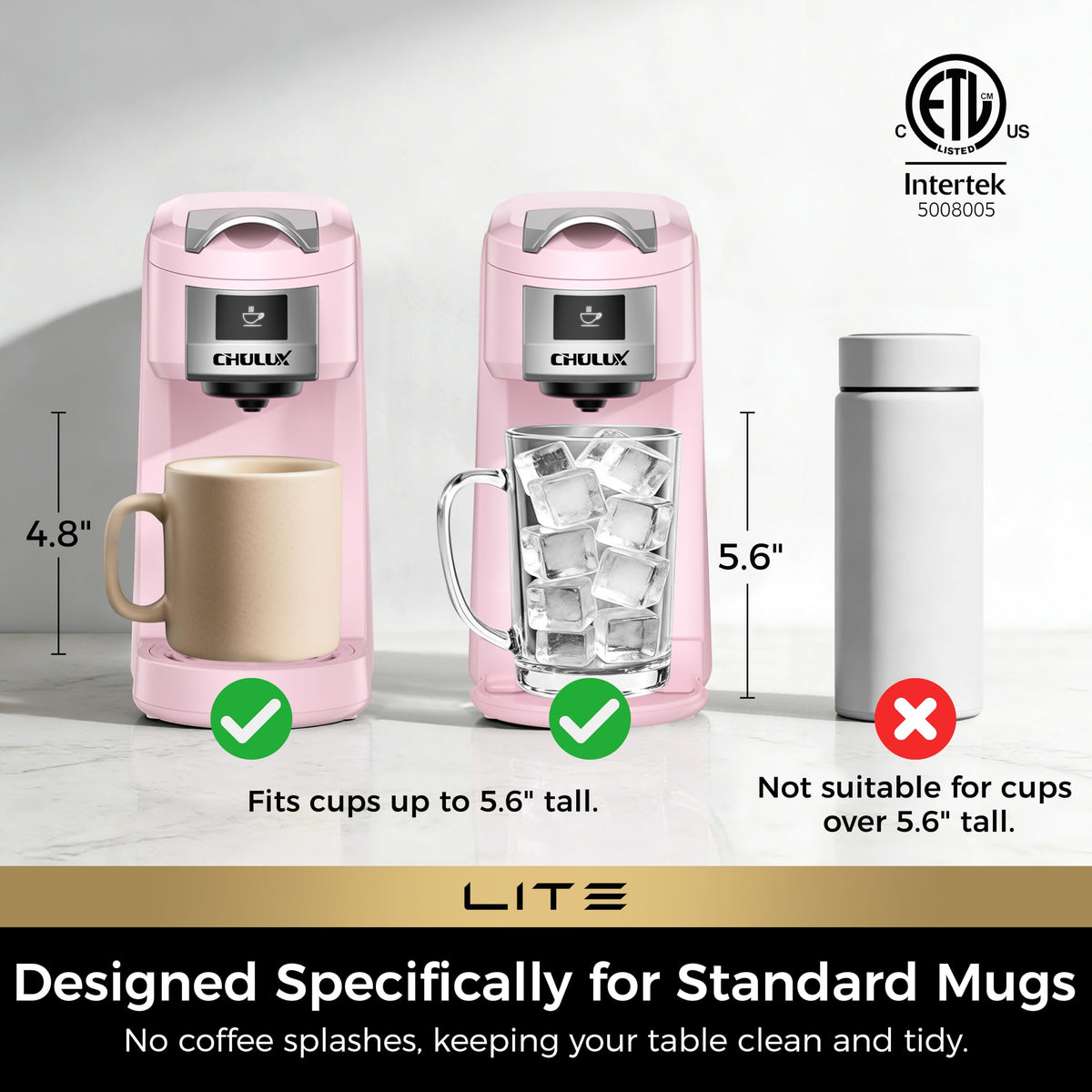 CHULUX Lite Single Serve Coffee Maker for K Cup with One Touch Brew, White