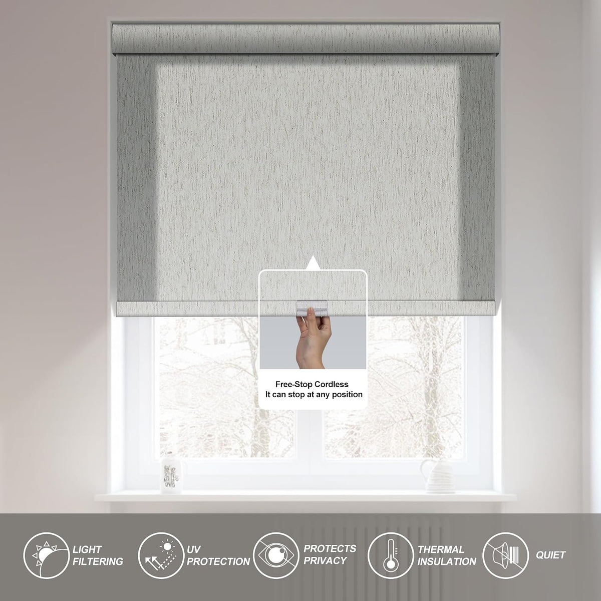 Boolegon Blackout Roller Shades for Windows, Beige, Custom Size