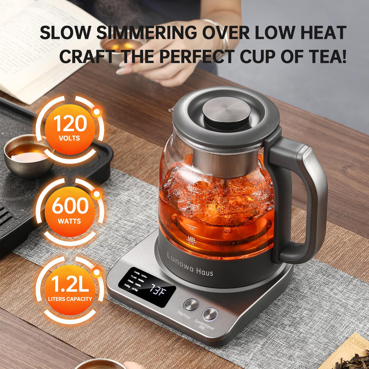 120V Titanium & Glass Electric Tea Kettle, Pro Steam Extraction for All Teas (Green, Black, Oolong), 11 Temp & 10 Strength Levels, 1.2L, 12H Keep Warm, BPA-Free, 2 Infusers