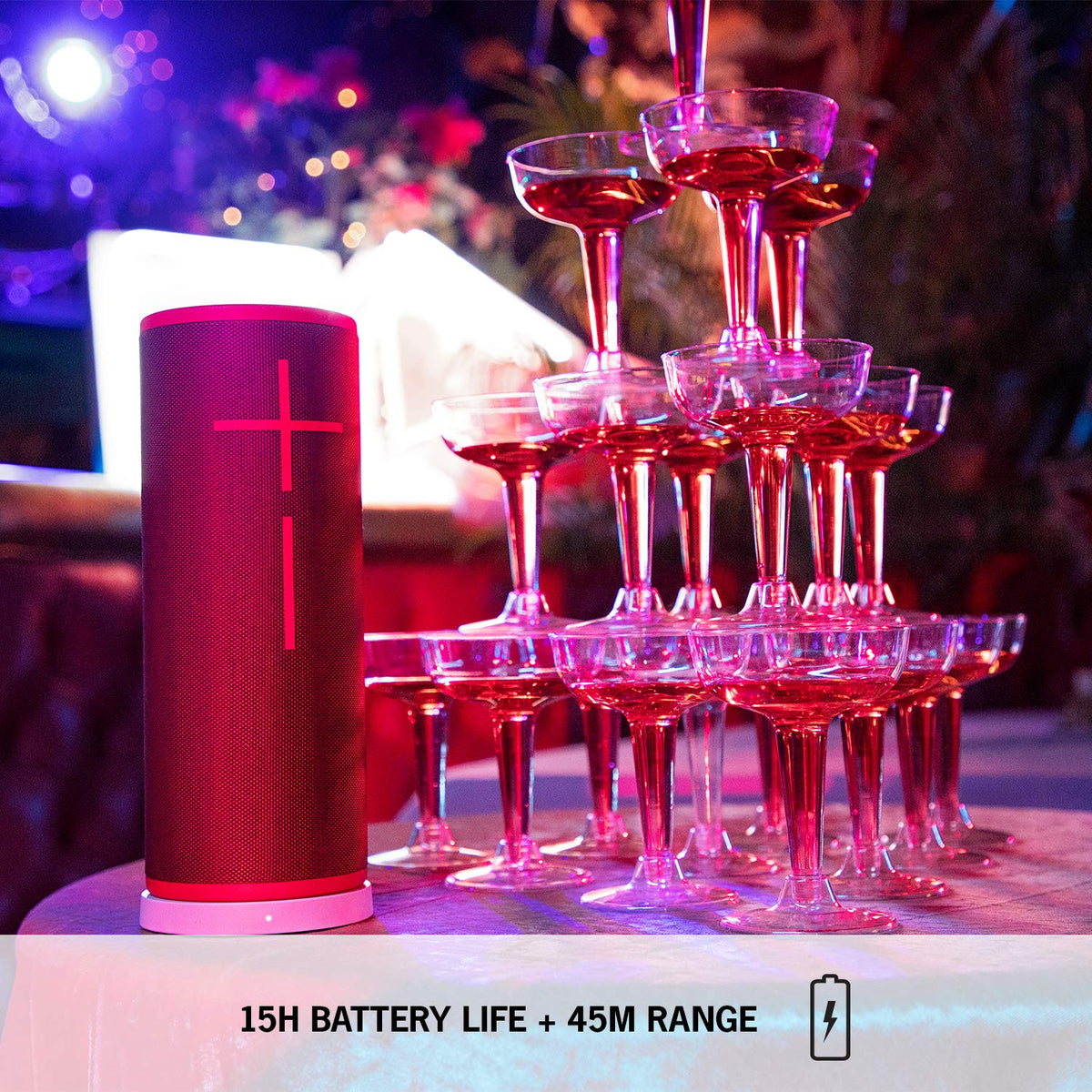 Ultimate Ears Boom 3 Wireless Bluetooth Speaker, Bold Sound + Deep Bass, Bluetooth, Magic Button, Waterproof, 15 Hours Battery, Range of 150 ft, Sunset Red