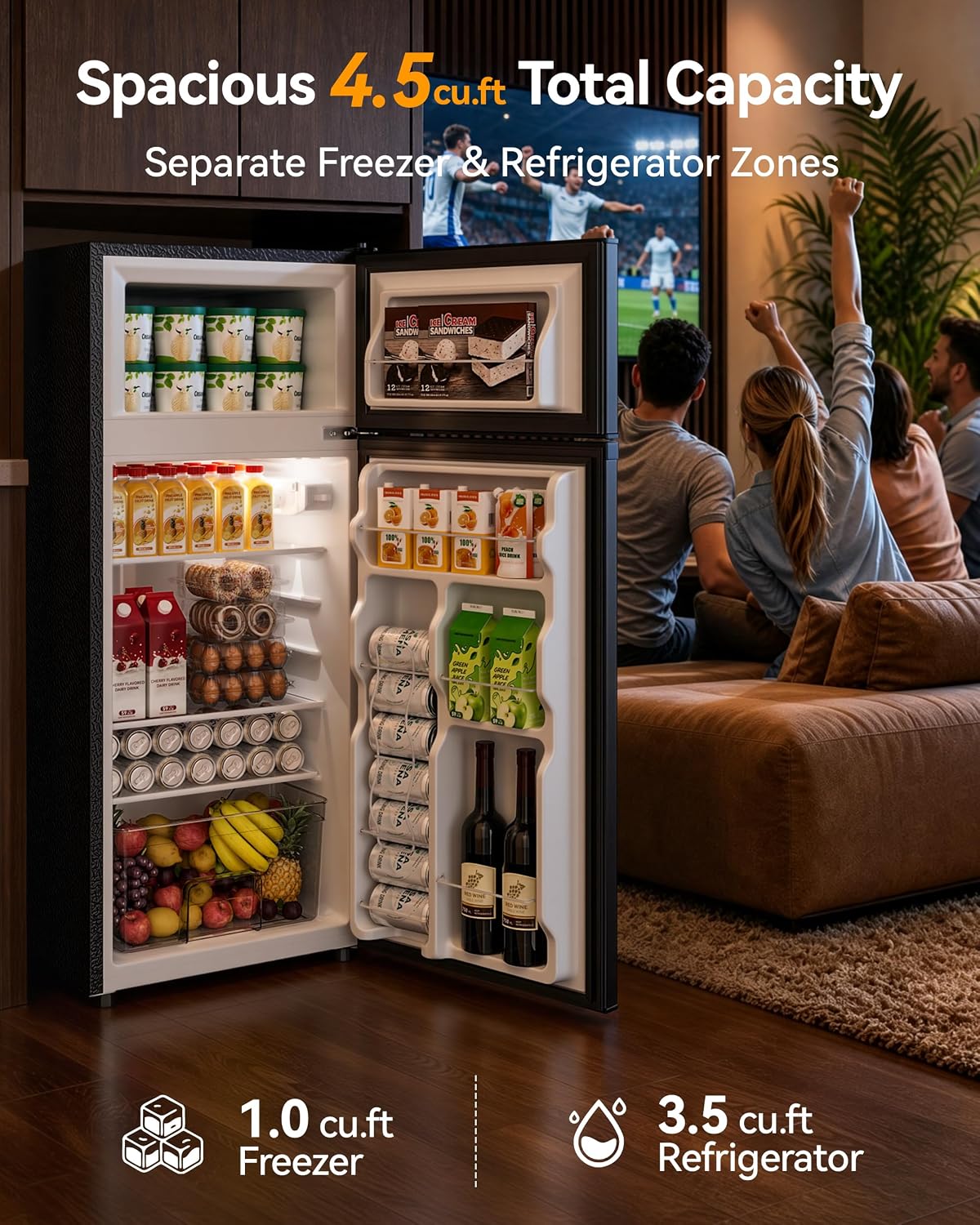 4.5 Cu.Ft Mini Fridge Freezer for Dorm/Office, 2-Door, Quiet