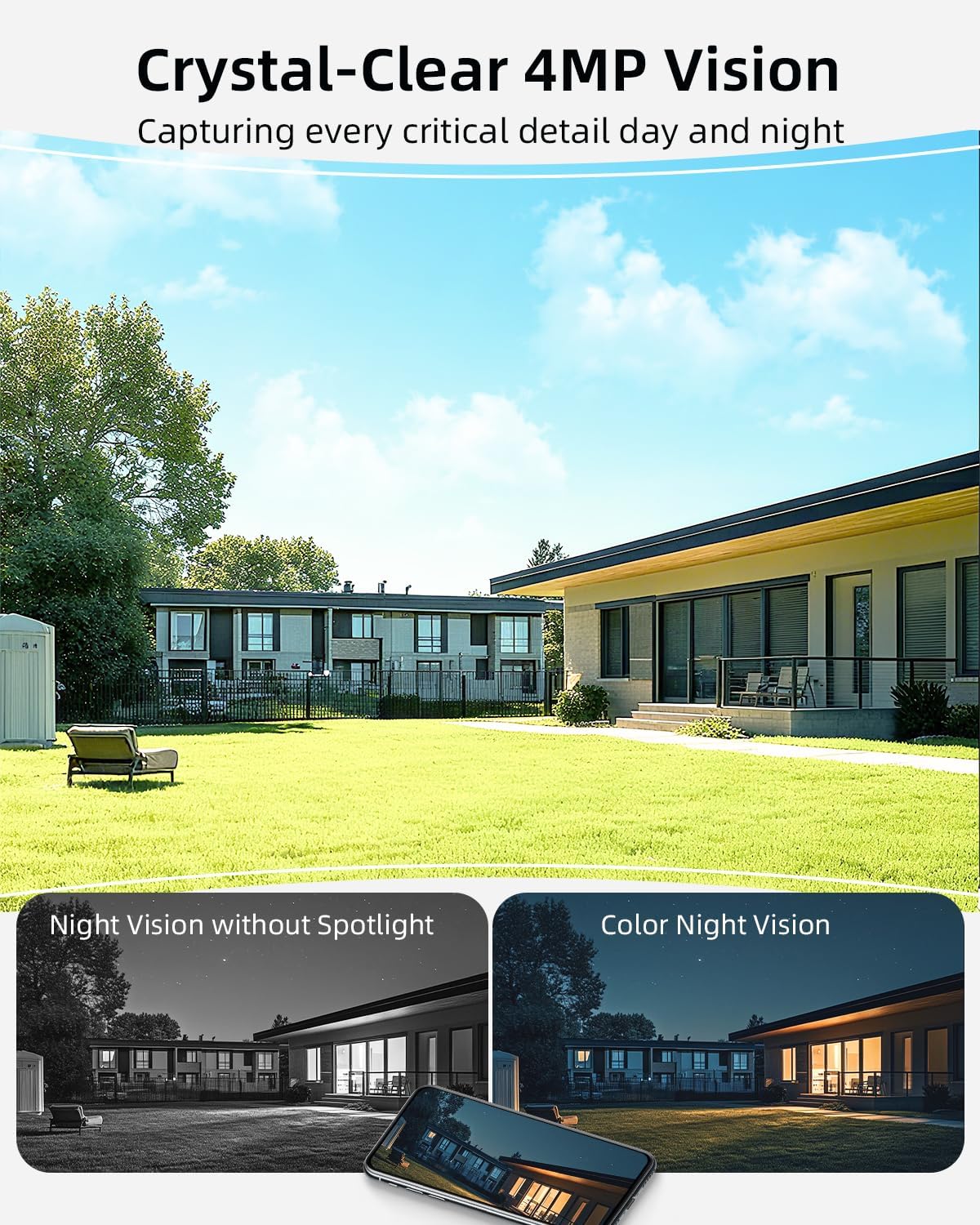 Security Cameras Wireless Outdoor, 4MP Solar-Powered Home Security Cameras